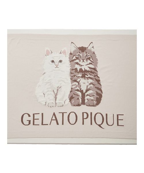 新品　ジェラートピケ  ツインキャットジャガードブランケット　毛布　膝掛け　猫 新品 ジェラートピケ ツインキャットジャガードブランケット