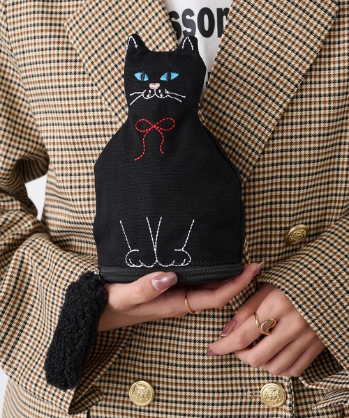 cache cache（カシュカシュ） ポーチ 「cache cache」ネコ刺繍ポーチ