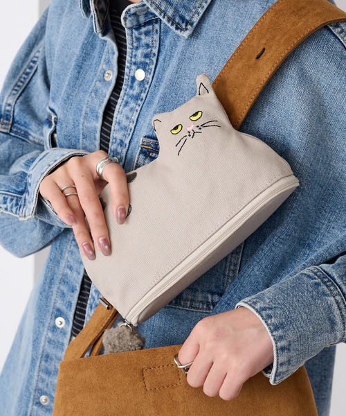 cache cache（カシュカシュ） ポーチ 「cache cache」ネコ刺繍ポーチ