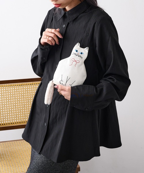 cache cache（カシュカシュ） ポーチ 「cache cache」ネコ刺繍ポーチ
