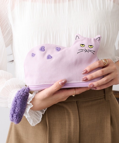 cache cache（カシュカシュ） 化粧 ポーチ 「cache cache」ネコ刺繍