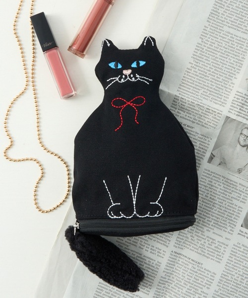 cache cache（カシュカシュ） ポーチ 「cache cache」ネコ刺繍ポーチ
