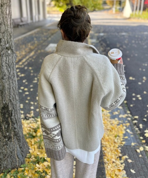 ニット セーター jacquard double zip knit /スタンドカラージャガード