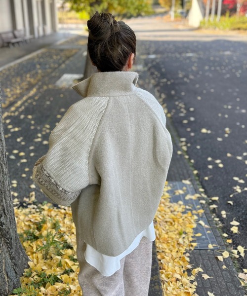 ニット セーター jacquard double zip knit /スタンドカラージャガード