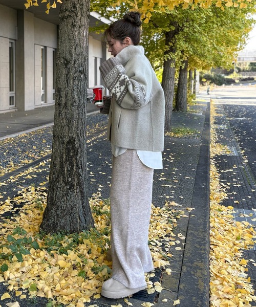 ニット セーター jacquard double zip knit /スタンドカラージャガード
