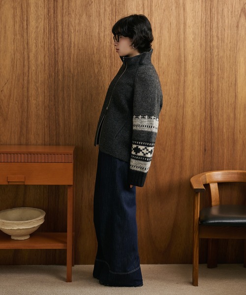 ニット セーター jacquard double zip knit /スタンドカラージャガード