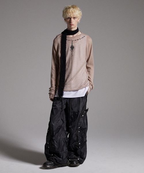 GRANCY マフラー 「GRANCY」Fringe Knit Slim Scarf / フリンジニット