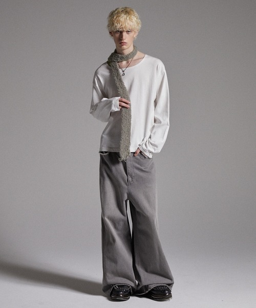 GRANCY マフラー 「GRANCY」Fringe Knit Slim Scarf / フリンジニット
