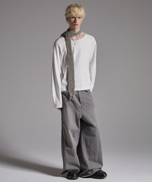 GRANCY マフラー 「GRANCY」Fringe Knit Slim Scarf / フリンジニット