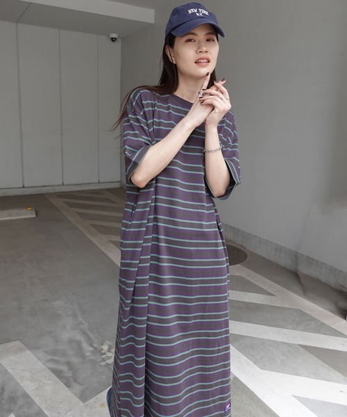 「CORNERS」 「lupilien」半袖ワンピース FREE チャコールグレー×パープル レディース_画像4