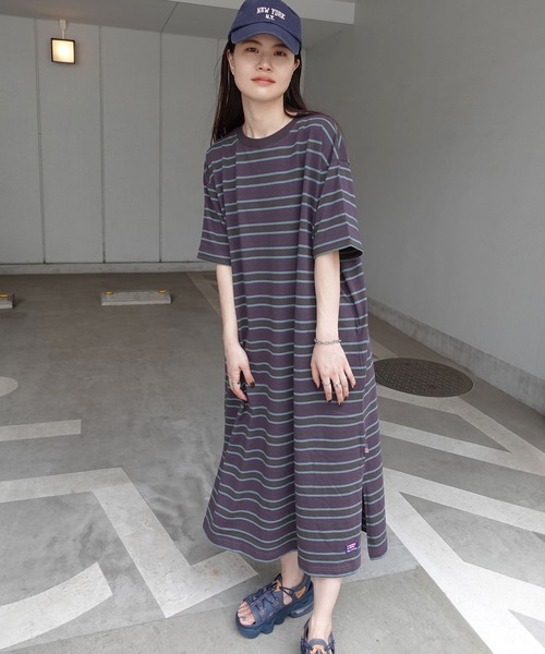 「CORNERS」 「lupilien」半袖ワンピース FREE チャコールグレー×パープル レディース_画像5