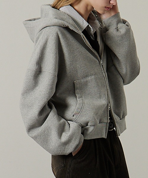 パーカー 「Alfred Alex」スタッズショートダブルジップパーカー