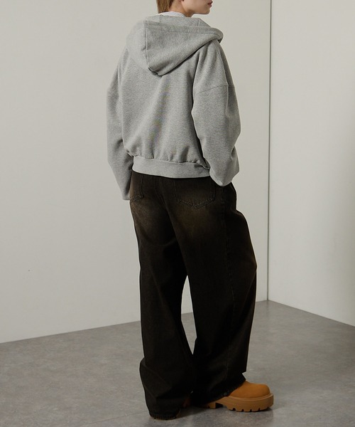 パーカー 「Alfred Alex」スタッズショートダブルジップパーカー