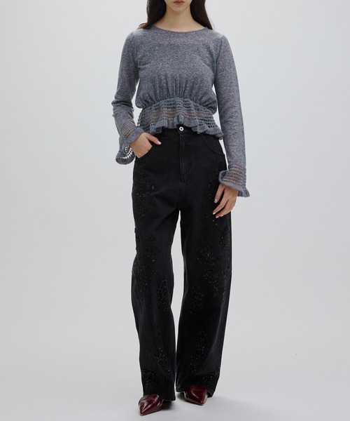Ameri（アメリ） ニット セーター FLUFFY SHEER FRILL KNIT TOP