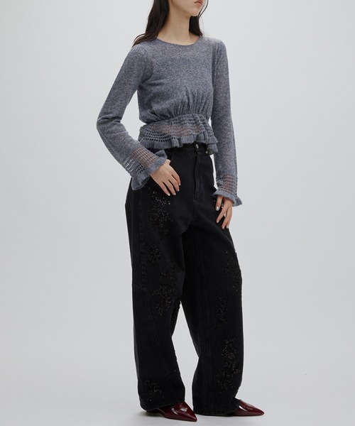 Ameri（アメリ） ニット セーター FLUFFY SHEER FRILL KNIT TOP
