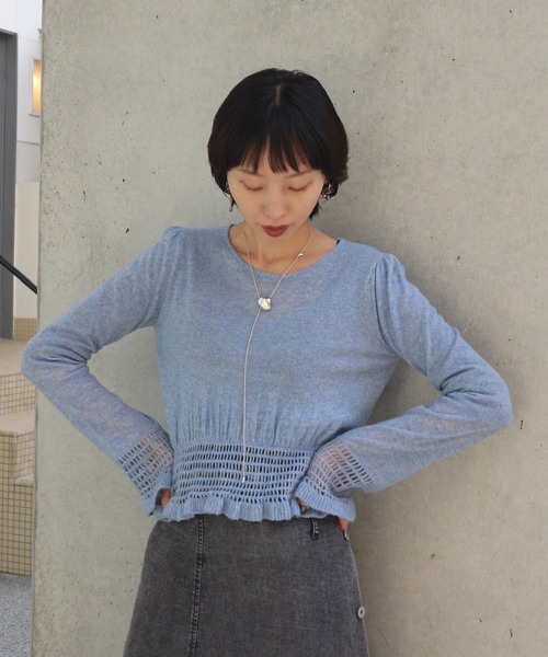 Ameri（アメリ） ニット セーター FLUFFY SHEER FRILL KNIT TOP