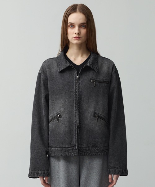 ジャケット・アウター vintage black denim jacket CALLNE デニムジャケット gジャン Vintage Zip Denim Jacket