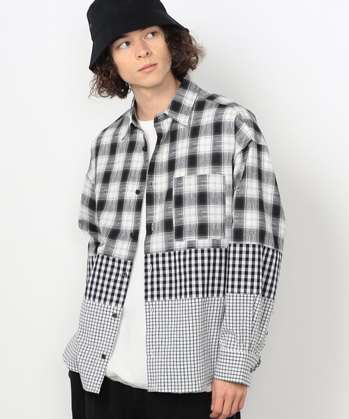 シャツ 切り替えチェックシャツ メンズ レディース | Purple&Yellow | 06