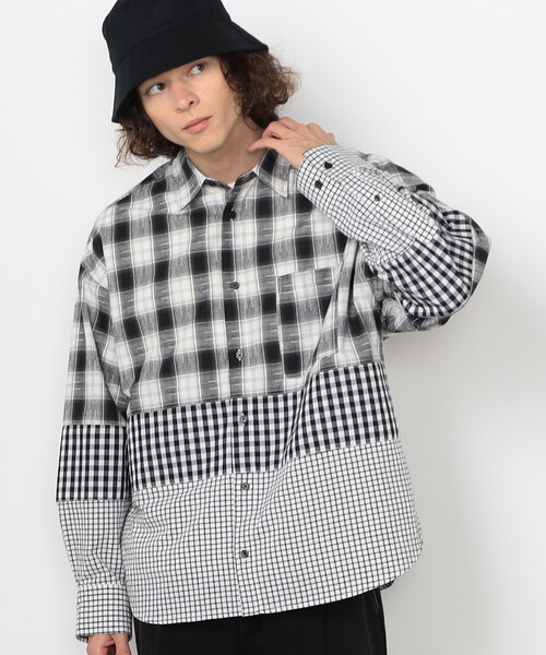 シャツ 切り替えチェックシャツ メンズ レディース | Purple&Yellow | 09