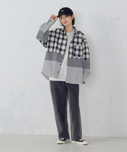 シャツ 切り替えチェックシャツ メンズ レディース | Purple&Yellow | 10