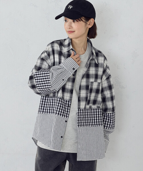 シャツ 切り替えチェックシャツ メンズ レディース | Purple&Yellow | 12
