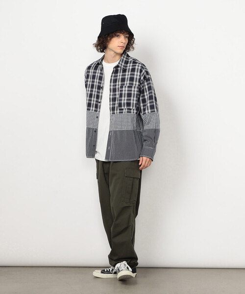 シャツ 切り替えチェックシャツ メンズ レディース | Purple&Yellow | 13