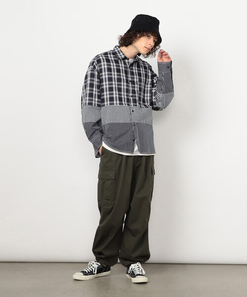 シャツ 切り替えチェックシャツ メンズ レディース | Purple&Yellow | 15