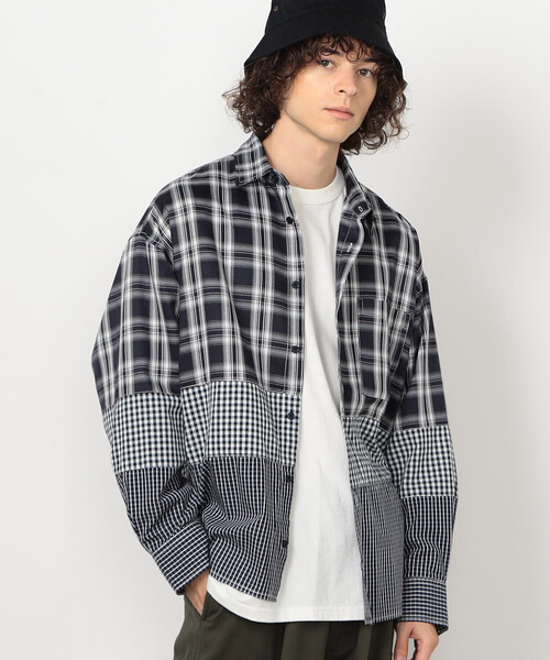 シャツ 切り替えチェックシャツ メンズ レディース | Purple&Yellow | 16