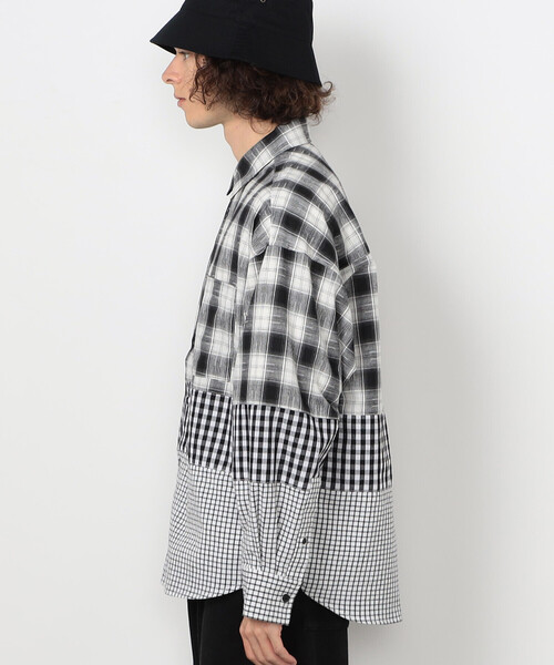 シャツ 切り替えチェックシャツ メンズ レディース | Purple&Yellow | 20