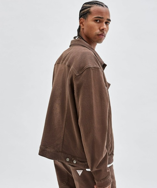 「Guess」 デニムジャケット LARGE ブラウン メンズの画像