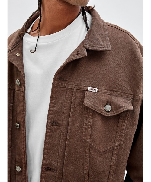 「Guess」 デニムジャケット LARGE ブラウン メンズの画像