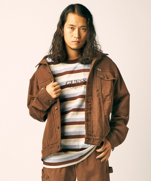 「Guess」 デニムジャケット LARGE ブラウン メンズの画像