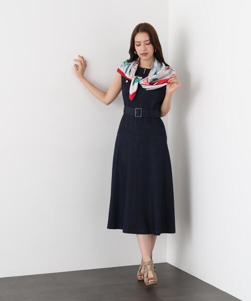 美品 Pinky&dianneウエストチェーンワンピース ネイビー size36 PINKY&DIANNE - クラッシュボタンワンピース（ネイビー）シワになり