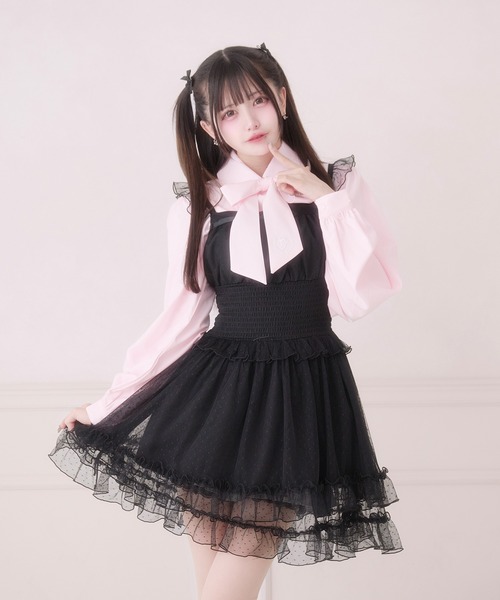 Palelfy クロップドレースブラウス 肩リボンキャミワンピース Pal elfy ワンピース ドットチュールキャミワンピース : ZOZOTOWN