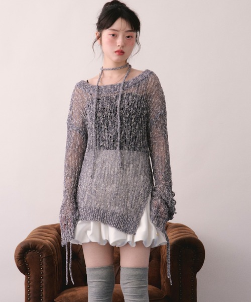 loin nuit ニット セーター asymmetry lace up knit / アシンメトリー