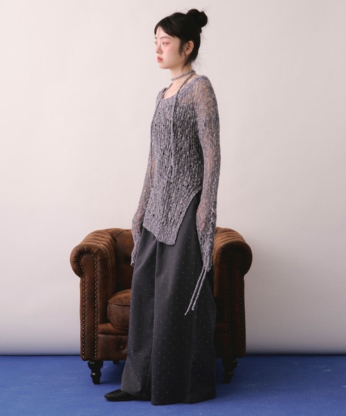 【HOUSE OF LOTUS】ラミー綿混 変形アシンメトリーニット チャコール loin nuit ニット セーター asymmetry lace up knit / アシンメトリー