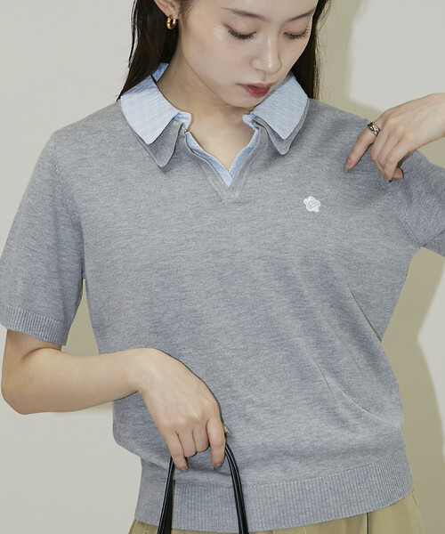 チェック シャツ レイヤード風 スキッパー ニット MARY QUANT（マリークヮント） tシャツ 半袖 マリークワント mary