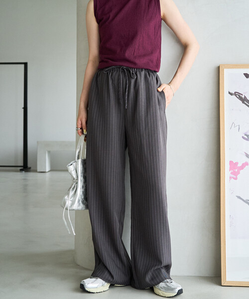 【超美品】ATTACHMENT巻きスカート セットアップ ストライプパンツ FREAK'S STORE（フリークスストア） パンツ 限定展開 「セットアップ
