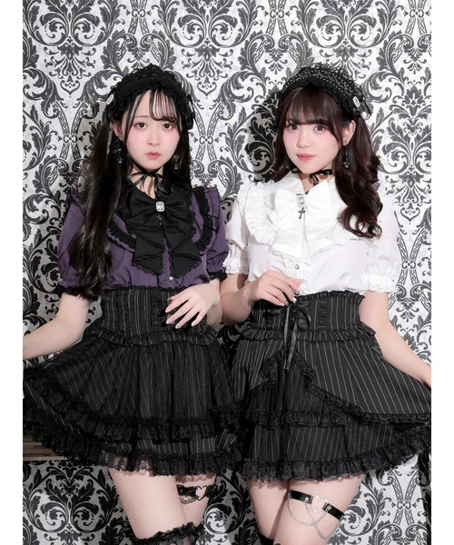 NOEMIE（ノエミー） ブラウス シャツ 半袖 ゴシックヨークジャボリボン