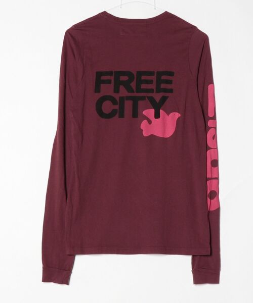 「FREE CITY」 ワンポイント長袖Tシャツ S パープル メンズ_画像2