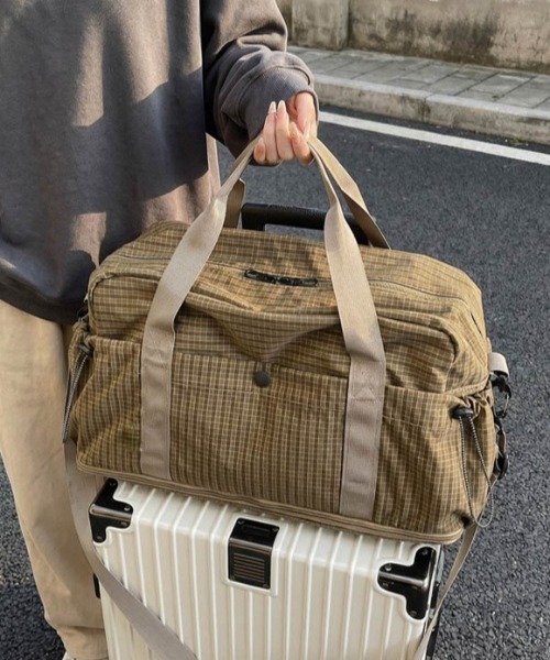 B.R.U ボストンバッグ チェック柄拡張可能トラベルバッグ/旅行用
