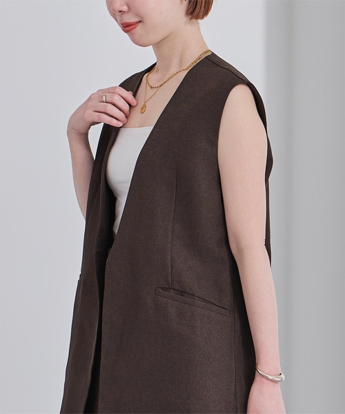 美品】LOUNIE ノーカラージャケット Vネック ベルト付き 羽織