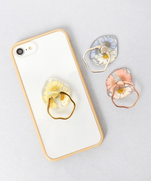 Flowering（フラワーリング） 押し花クリア/ スマホリング : ZOZOTOWN