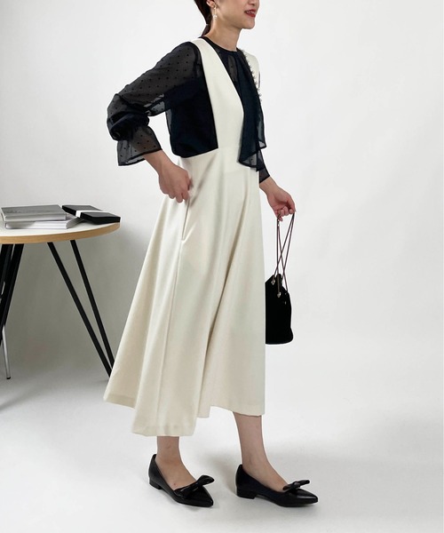 PICCIN PERLA ブラウス シャツ フロッキードットシアーボウタイ