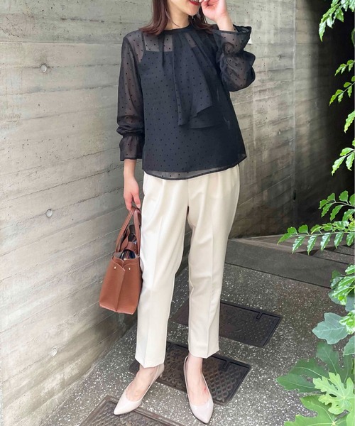 PICCIN PERLA ブラウス シャツ フロッキードットシアーボウタイ