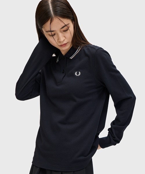 美品　Fred Perry Shirt 長袖　ポロシャツ　ブラック　レディース FRED PERRY 「FRED PERRY」 長袖ポロシャツ 8 ブラック
