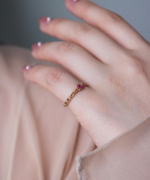指輪 リング 「Pocket Ring」K10ルビーピンキーリング レディースの画像