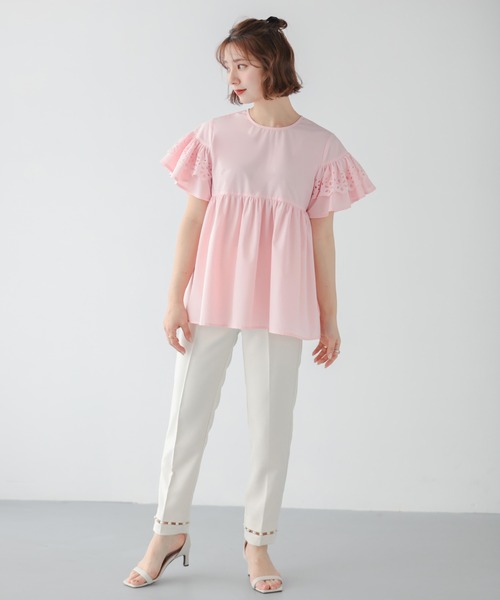 Fit more（フィットモア） ブラウス シャツ カットワークスリーブ