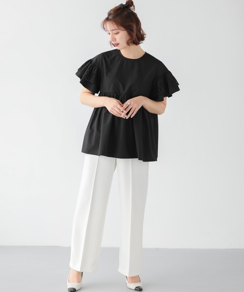 Fit more（フィットモア） ブラウス シャツ カットワークスリーブ