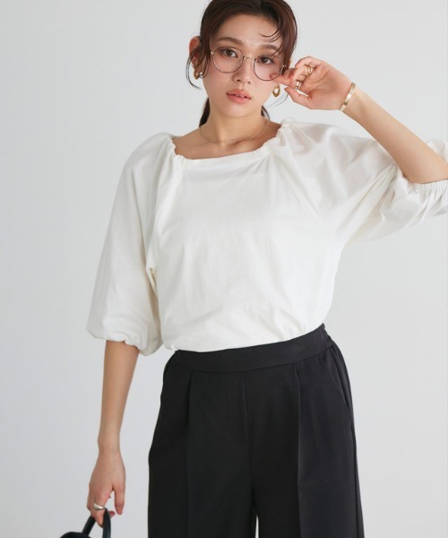 ホワイト パフスリーブ Tシャツ Pierrot tシャツ パフスリーブカットソー レディース : ZOZOTOWN
